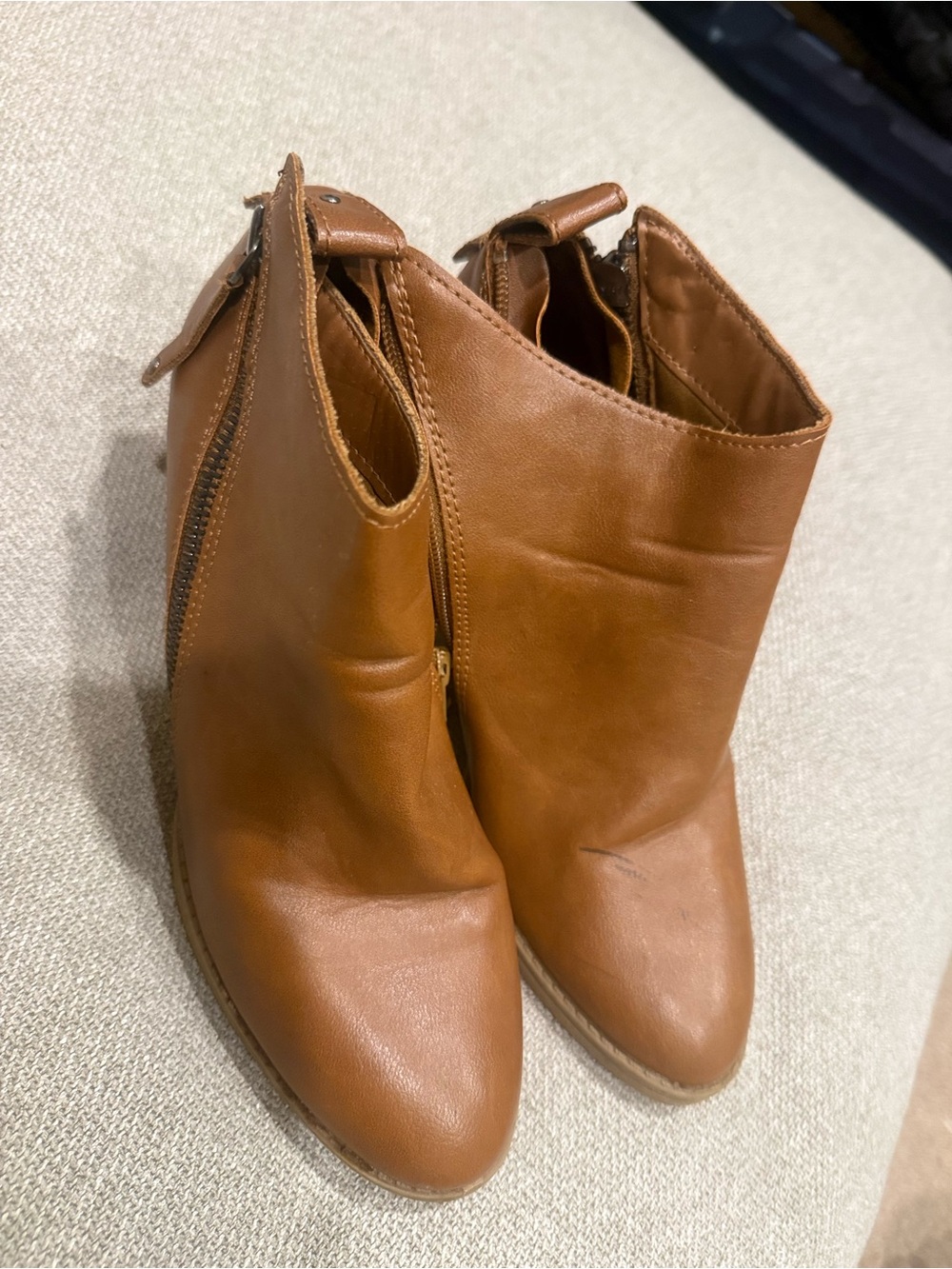 Women's Tan Brown Ankle Booties with Side Cutout Zip